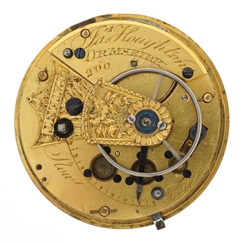 3671 - Jason Houghton, an antique gentlemen's fusée pocket watch movement having an ornate gilt floral dial... 