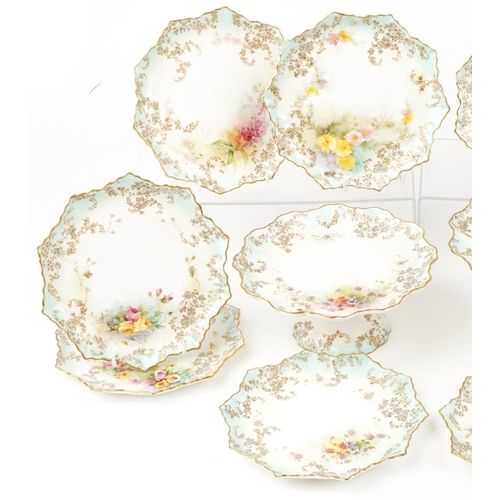 459 - A late 19th century Doulton Burslem fine bone china desert service with hand painted floral decorati... 