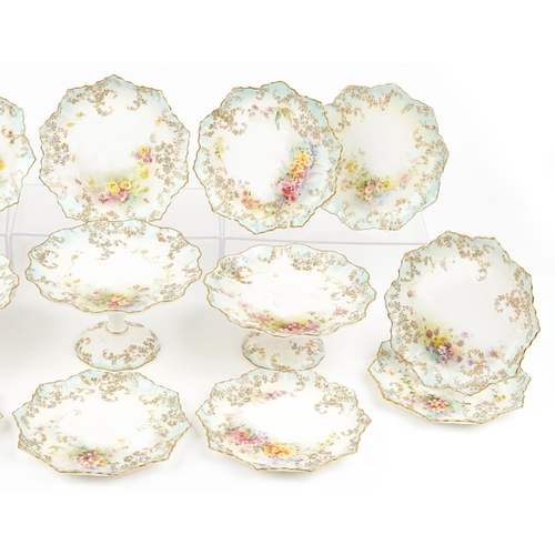 459 - A late 19th century Doulton Burslem fine bone china desert service with hand painted floral decorati... 