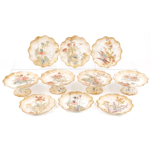 458 - A late 19th century Doulton Burslem fine bone china desert service with hand painted floral decorati... 