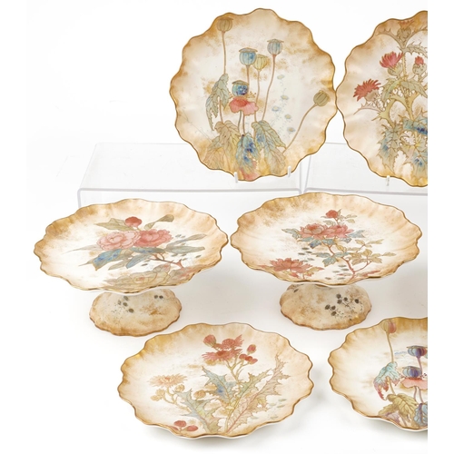 458 - A late 19th century Doulton Burslem fine bone china desert service with hand painted floral decorati... 