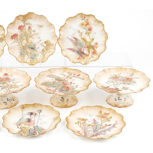 458 - A late 19th century Doulton Burslem fine bone china desert service with hand painted floral decorati... 