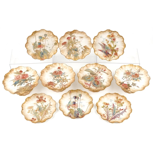 458 - A late 19th century Doulton Burslem fine bone china desert service with hand painted floral decorati... 