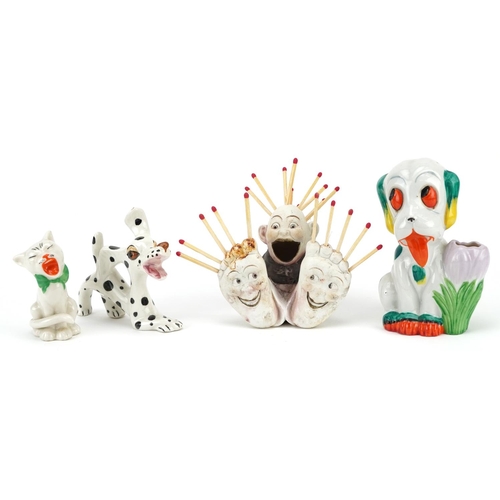 363 - A mixed group of novelty ceramic animals including a Grafton china cat, an Italian model dog, a Chin... 