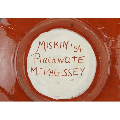  A mid 20th century pinchware Megavassey? zzz Megavissey, Cornwall studio pottery plate decorated wit... 