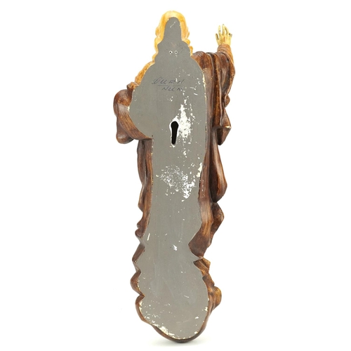 223 - A 20th century plaster ecclesiastical wall mounted figure of Jesus Christ with hand painted decorati... 