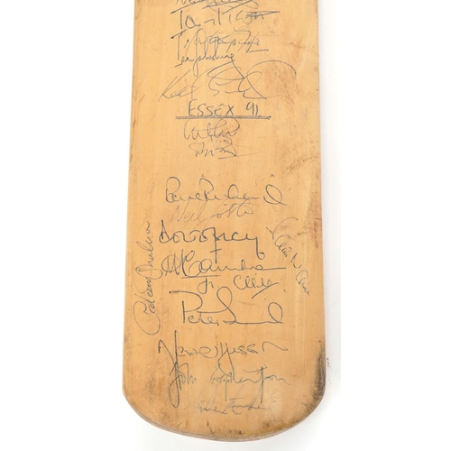 2296 - A Hunt's County cricket bat signed by The Sussex & Essex 1991 teams, 86cm in length.