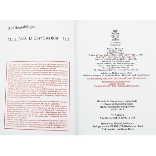 2450 - A German military hardback catalogue titled 37. Auktion 22nd November 2008 - Auktionshaus Andreas Th... 