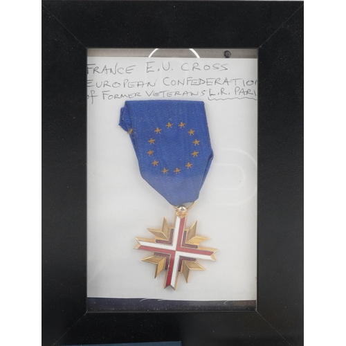 2408 - Three military interest medals including US Army Achievement medal set in box and French EU Cross Eu... 