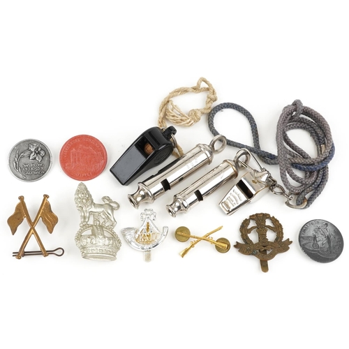 2467 - Militaria including British military interest badges, German Donation badges and ACME Scout whistles... 