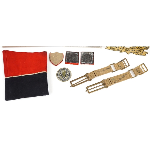 2475 - Militaria including Royal Marines Light Infantry tunic cuff with buttons, Royal Scots Greys embroide... 