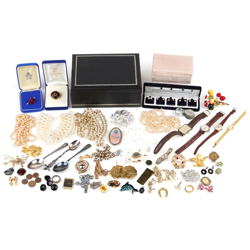 3801 - Vintage and later jewellery and wristwatches including simulated pearls, a rolled gold four row gate... 