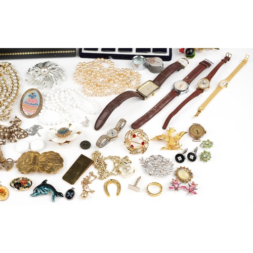 3801 - Vintage and later jewellery and wristwatches including simulated pearls, a rolled gold four row gate... 