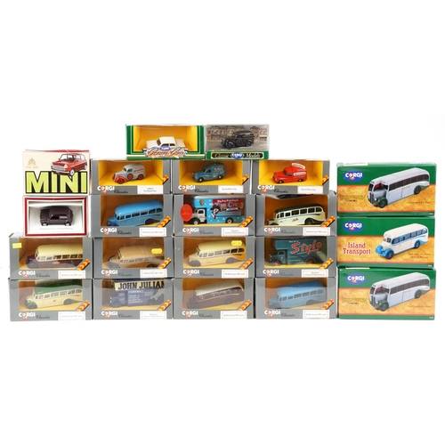 1343 - Twenty Corgi Classics diecast model vehicles with boxes including Bedford Type OB coach, Morris Mino... 