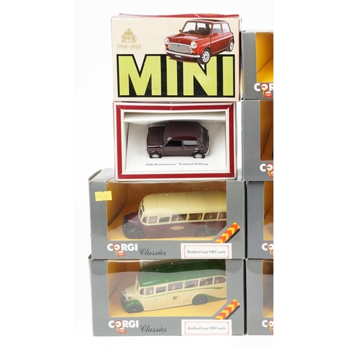 1343 - Twenty Corgi Classics diecast model vehicles with boxes including Bedford Type OB coach, Morris Mino... 