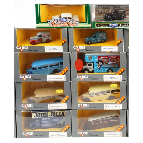 1343 - Twenty Corgi Classics diecast model vehicles with boxes including Bedford Type OB coach, Morris Mino... 