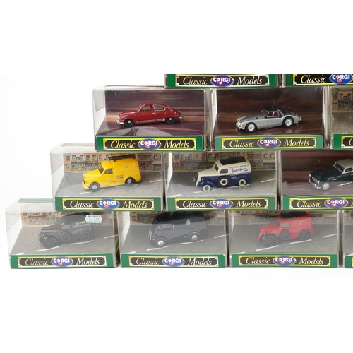 1346 - Twenty five Corgi Classic diecast model vehicles with boxes including Saab 96, MGA-Hardtop, Ford Zod... 