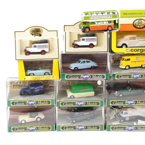 1349 - A large collection of diecast model vehicles including Corgi Classics, Days Gone and Lledo, with box... 