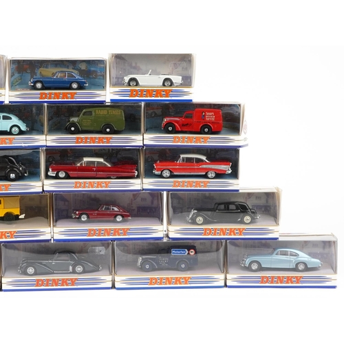  Twenty Dinky diecast vehicles with boxes including a 1950 Ford E83W 10cwt van, a 1965 Triumph, M.G.B... 