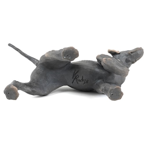 468 - Keza Rudge - British 20th century ceramic sculpture of a dog, signed, 26cm high, note: daughter of E... 