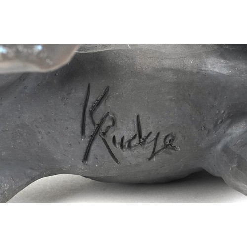 468 - Keza Rudge - British 20th century ceramic sculpture of a dog, signed, 26cm high, note: daughter of E... 