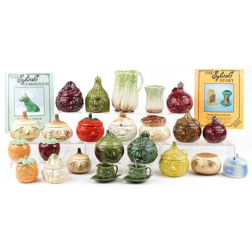 480 - A collection of Sylvac pottery face pots and covers, including tomato, onion and beetroot, variously... 