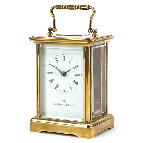 181 - A 20th century gilt brass carriage clock, the white enamelled dial with black Roman numerals, detail... 