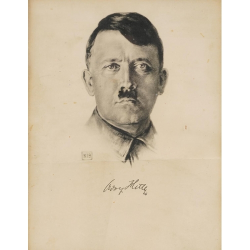 2445 - Two military interest prints of Adolf Hitler and one of a standing officer, each mounted and framed,... 