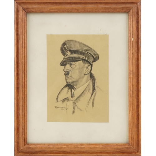 2445 - Two military interest prints of Adolf Hitler and one of a standing officer, each mounted and framed,... 