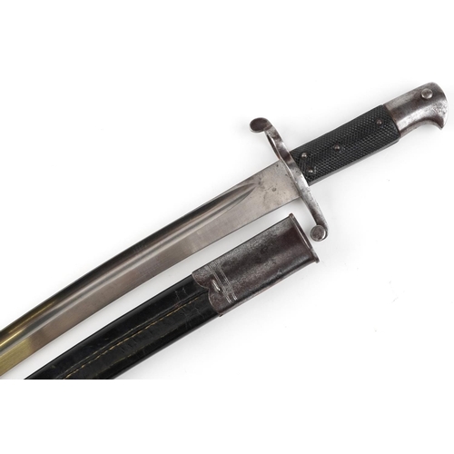 2515 - A British military 1860 pattern Yataghan sword bayonet with scabbard numbered 1262, 75cm in length.