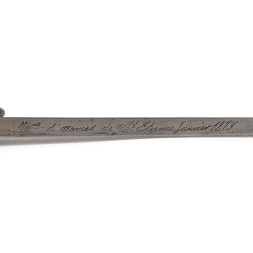 2529 - A French military army M1874 Gras bayonet with scabbard with 1879 inscription to the spine of the bl... 