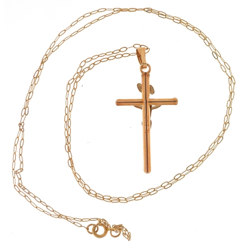 3449 - A 9ct two tone gold crucifix pendant on a 9ct gold necklace, 3.3cm high and 48cm in length, total 1.... 