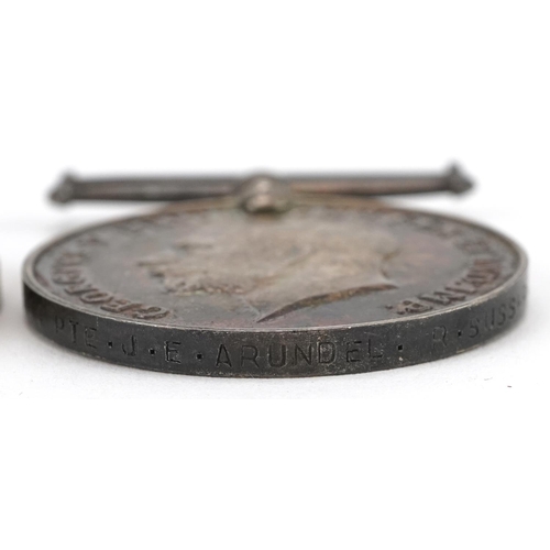 2380 - British militaria including a World War I medal pair and death plaque awarded to 3144 PTE.J.E.ARUNDE... 