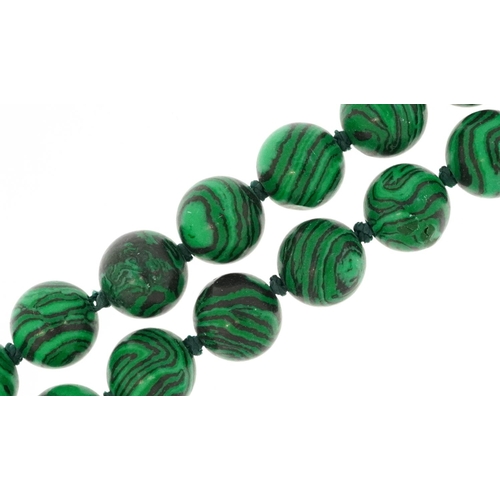 3505 - A malachite design bead necklace, 90cm in length, 96.0g.