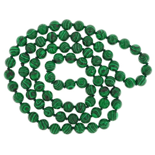 3505 - A malachite design bead necklace, 90cm in length, 96.0g.