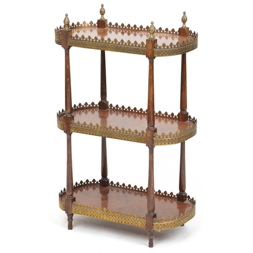 2049 - A late 20th century French kingwood and gilt metal mounted three tier étagère, 79cm H x 51cm W x 27c... 