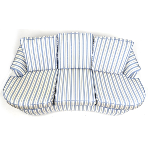 2005 - A mid 20th century George V three piece suite upholstered in striped blue fabric comprising a two se... 