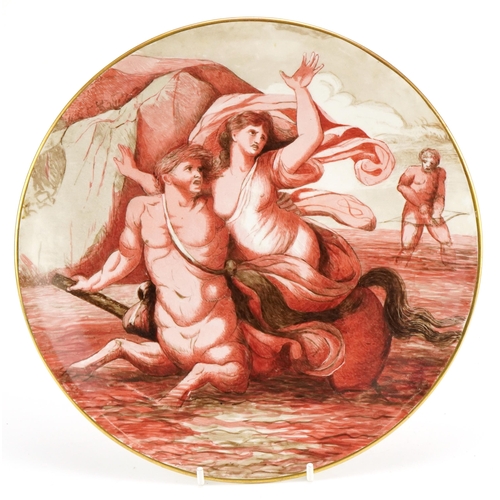 492 - A later decorated Mythological porcelain cabinet plate, circa 1870, outside decorated creamware show... 