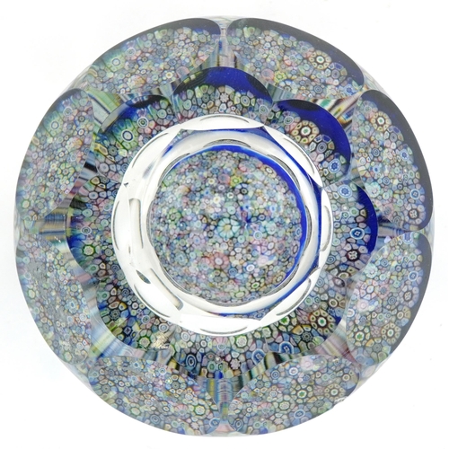 276 - A Millefiori glass inkwell, 20th century, with faceted sides, diameter 9cm.