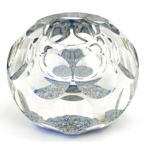 276 - A Millefiori glass inkwell, 20th century, with faceted sides, diameter 9cm.