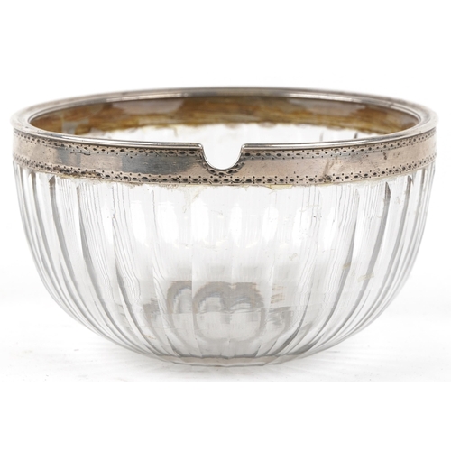 514 - A late Georgian glass and silver mounted sugar bowl, circa 1800, the bright cut and crested collar a... 