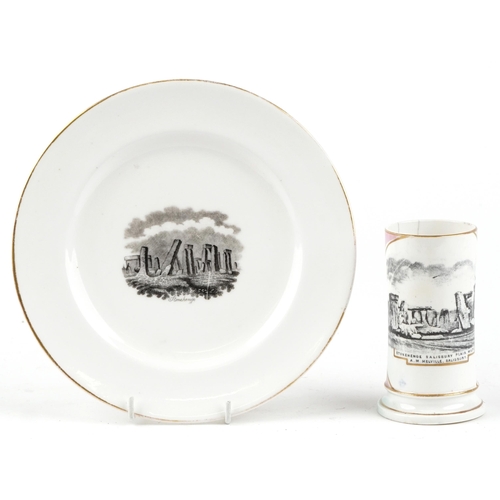 269 - A Stonehenge souvenirs A. M. Melville transfer printed spill vase & plate, the plate entitled Stoneh... 