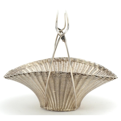 308 - A Chinese silver finely woven bonbon basket, circa 1900, with a wirework overhead handle, finely wov... 