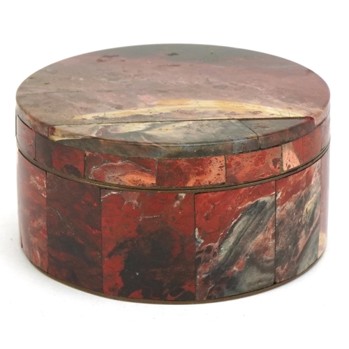 378 - A rouge marble veneered bijou box & cover, circa 1930, veneered in geometric sections, gilt bronze i... 