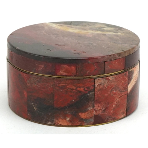 378 - A rouge marble veneered bijou box & cover, circa 1930, veneered in geometric sections, gilt bronze i... 