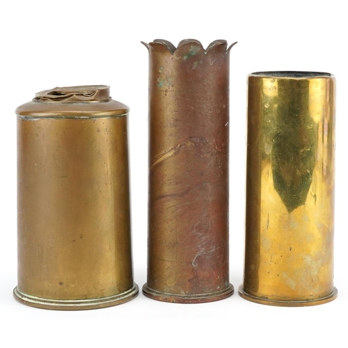 2469 - Three British military trench art shell cases, two dated 1917, the largest 20.5cm high.