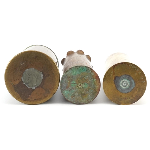 2469 - Three British military trench art shell cases, two dated 1917, the largest 20.5cm high.