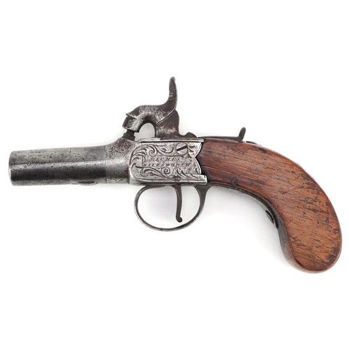 2551 - A 19th century percussion cap pocket pistol engraved Riches Halesworth, 16cm in length.