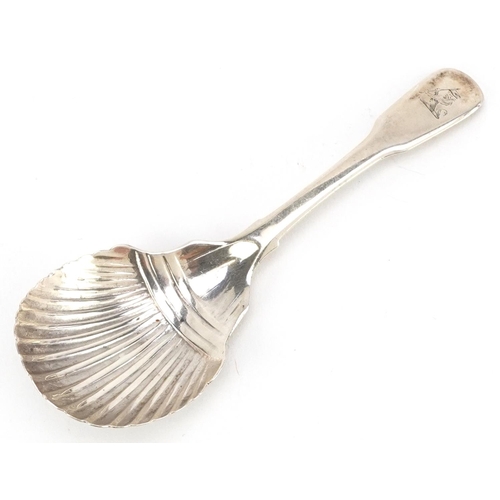 533 - Robert & John Grey, a George IV Irish silver caddy spoon with shell shaped bowl, Dublin 1826, 9.5cm ... 