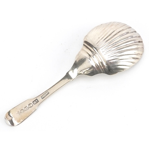 533 - Robert & John Grey, a George IV Irish silver caddy spoon with shell shaped bowl, Dublin 1826, 9.5cm ... 